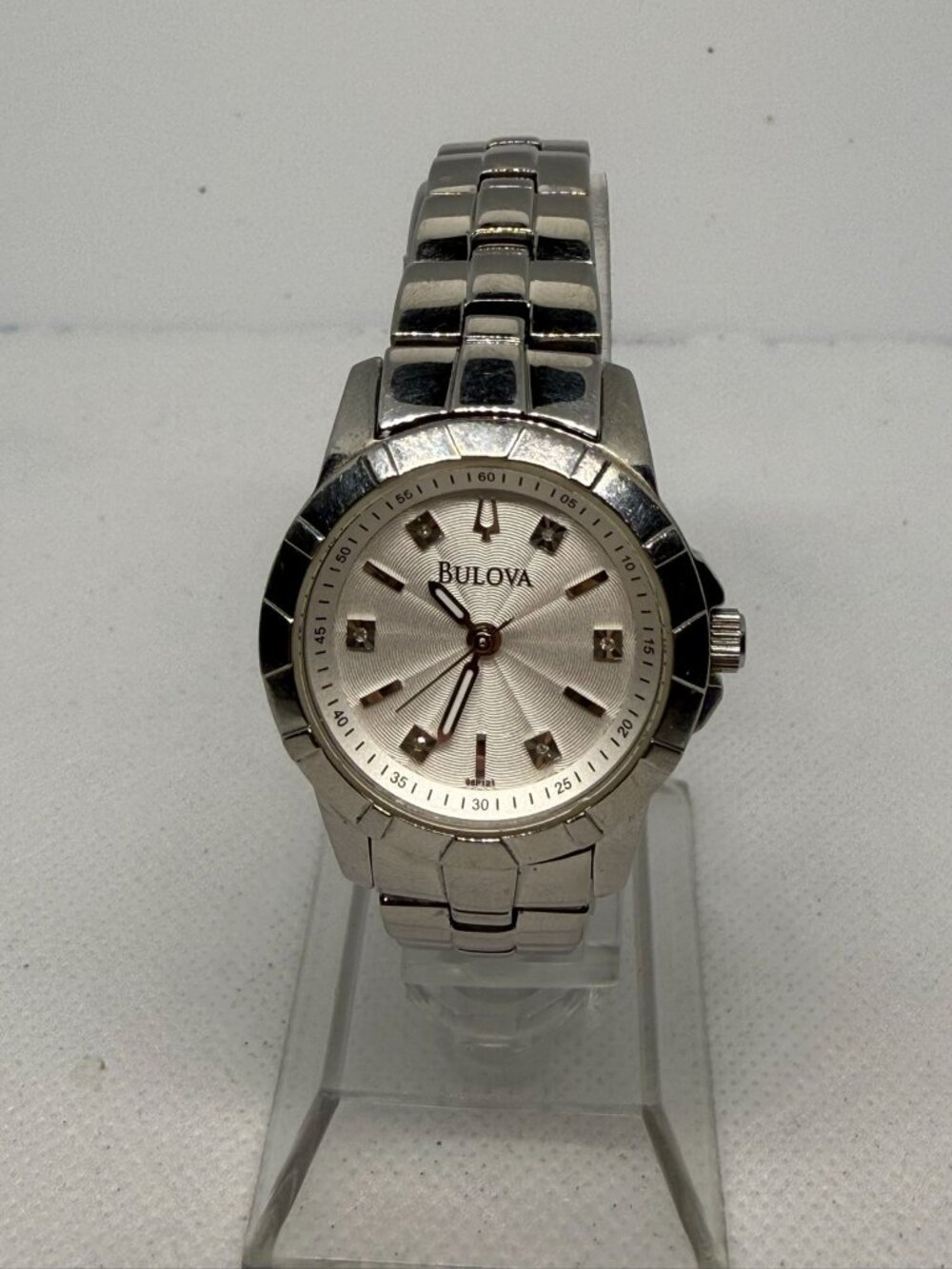 Bulova Womens Silver Quartz Watch w/Diamond Accents Bracelet Classic Design